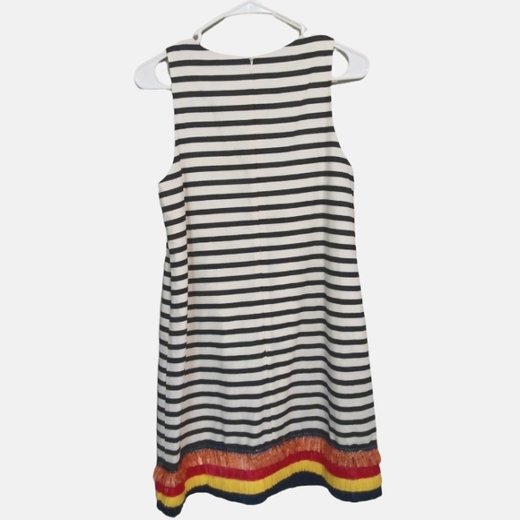 NICOLE MILLER NY Ivory Sleeveless Striped Raffia Trim Casual Mini Dress Size 2 - Picture 2 of 4